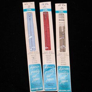 Belding Lily Superior Quality Coil Zippers 12" Ciel & 7" Brick Fawn Flexible